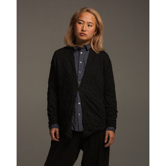 PAS DE CALAIS Wrinkled Cotton Knit Cardigan Black One Button Casual Women's 38 - Picture 1 of 15